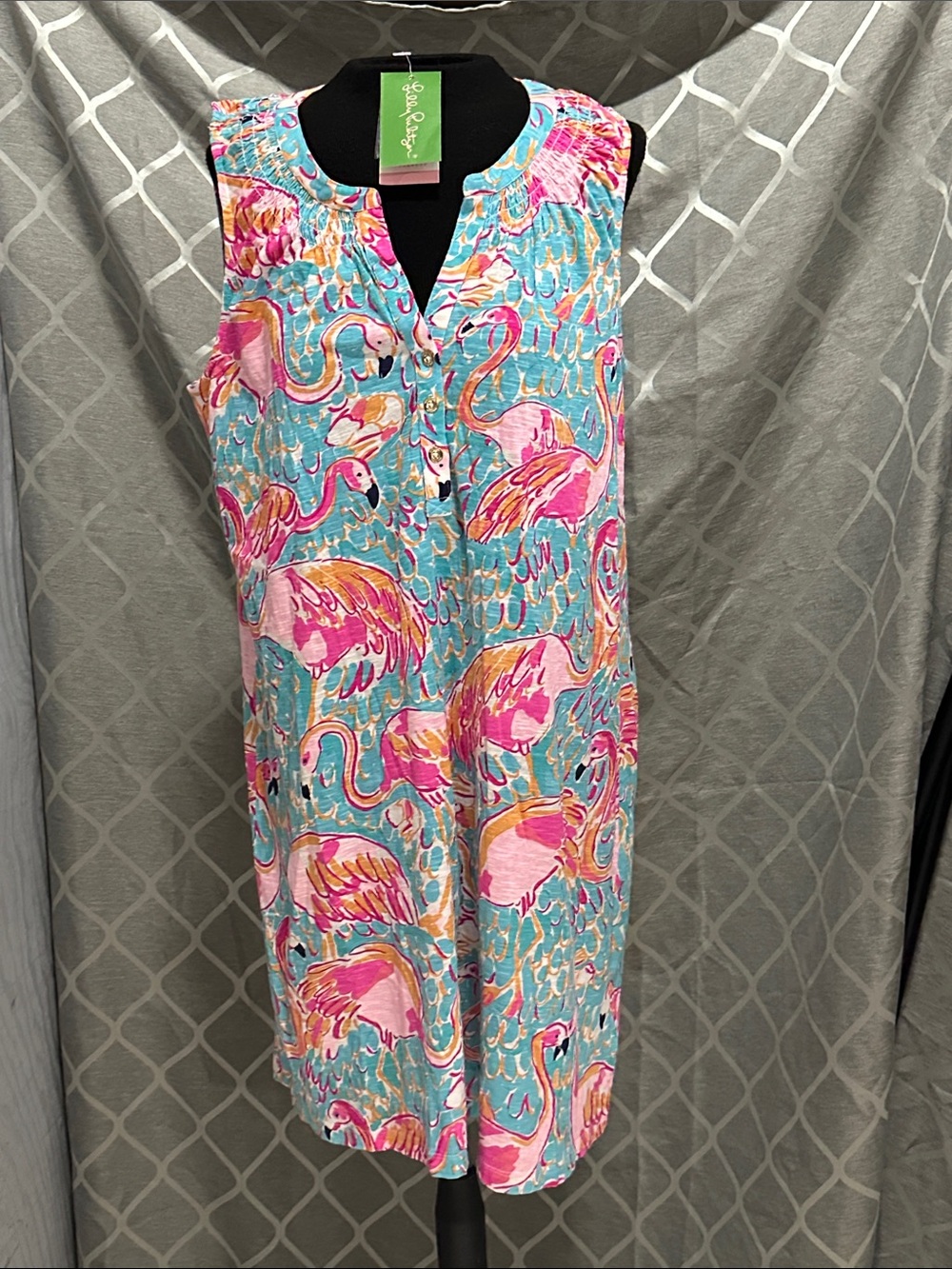 Lilly Pulitzer Sleeveless Flamingo Print Tunic in Aqua, Pink & Yellow